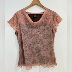 Vintage Rose Pink Floral Y2k Feminine Blouse Fairy XL Petite